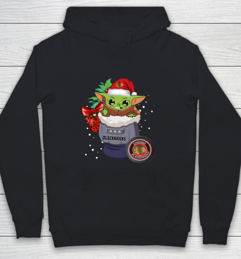 Chicago Blackhawks Christmas Baby Yoda Star Wars Funny Happy NHL Youth Hoodie