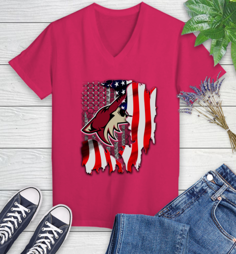 Arizona Coyotes NHL Hockey American Flag Women's V-Neck T-Shirt 9