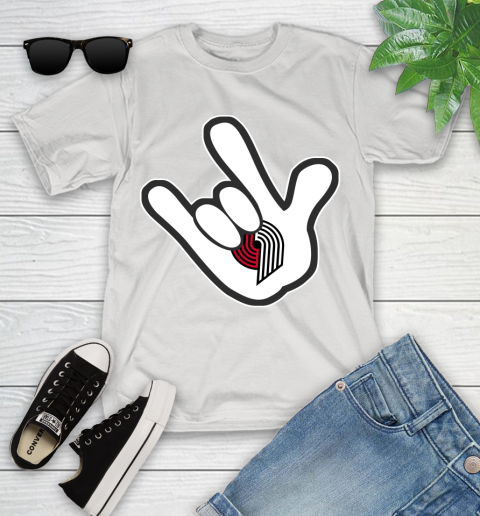 Portland Trail Blazers NBA Basketball Mickey Rock Hand Disney Youth T-Shirt
