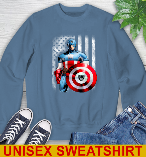 Brooklyn Nets NBA Basketball Captain America Marvel Avengers American Flag Shirt Sweatshirt 10