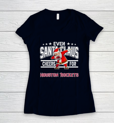 Houston Rockets Even Santa Claus Cheers For Christmas NBA Women's V-Neck T-Shirt 2