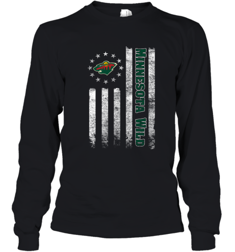 NHL American Flag Hockey Sports Minnesota Wild Youth Long Sleeve