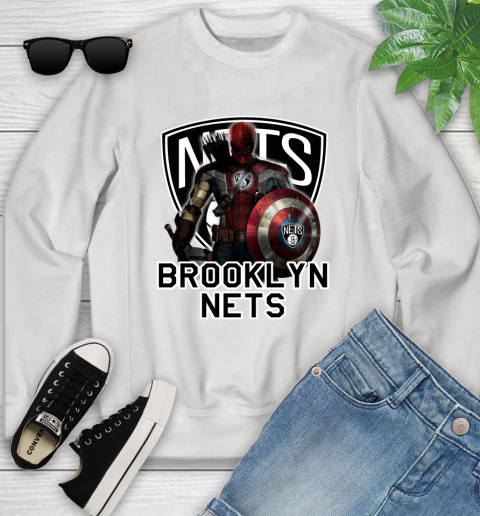 Brooklyn Nets NBA Basketball Captain America Thor Spider Man Hawkeye Avengers Youth Sweatshirt