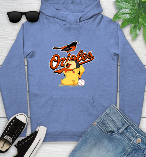 MLB Pikachu Baseball Sports Baltimore Orioles Youth Hoodie 12