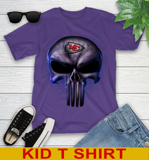 Kansas City Chiefs NFL Football Punisher Skull Sports Youth T-Shirt 3