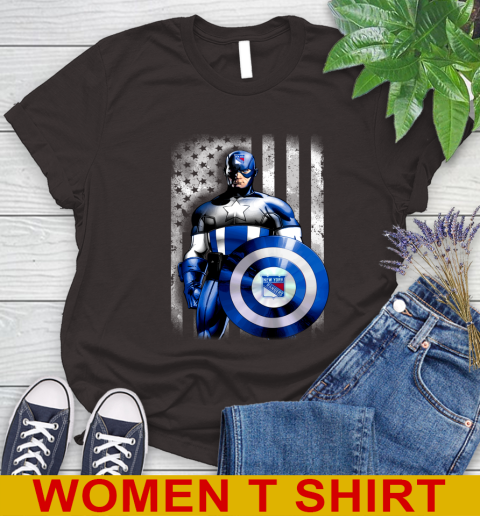 New York Rangers NHL Hockey Captain America Marvel Avengers American Flag Shirt Women's T-Shirt 9