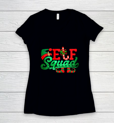 Funny Gift Family Matching Christmas Holiday Group Elf Squad Women's V-Neck T-Shirt