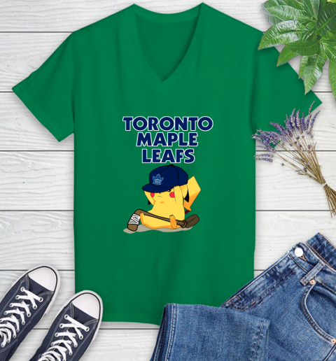 NHL Pikachu Hockey Sports Toronto Maple Leafs Women's V-Neck T-Shirt 5