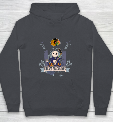 NHL Chicago Blackhawks Hockey Jack Skellington Halloween Youth Hoodie 5