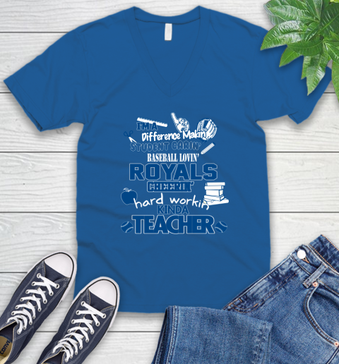Kansas City Royals MLB I'm A Difference Making Student Caring Baseball Loving Kinda Teacher V-Neck T-Shirt 5