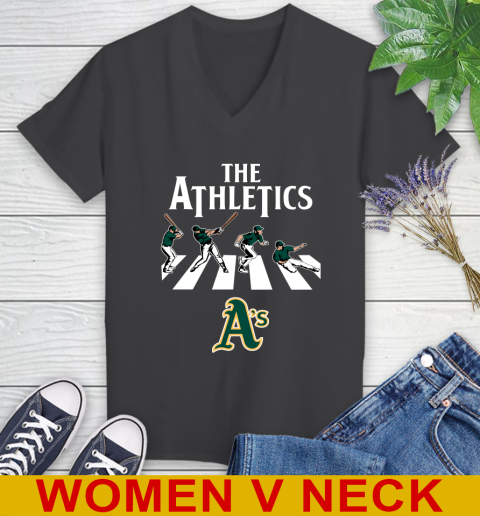 MLB Baseball Oakland Athletics The Beatles Rock Band Shirt Women's V-Neck T-Shirt 8
