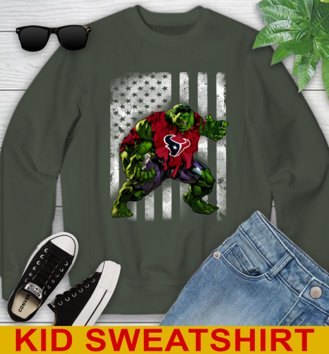 Houston Texans Hulk Marvel Avengers NFL Football American Flag Youth Sweatshirt 8