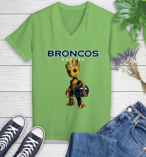 Denver Broncos NFL Football Groot Marvel Guardians Of The Galaxy Women's V-Neck T-Shirt 11