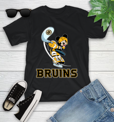 NHL Hockey Boston Bruins Cheerful Mickey Mouse Shirt Youth T-Shirt