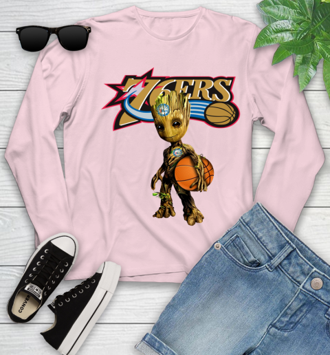 Philadelphia 76ers NBA Basketball Groot Marvel Guardians Of The Galaxy Youth Long Sleeve 10