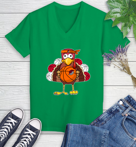 Portland Trail Blazers Turkey thanksgiving day Women's V-Neck T-Shirt 5