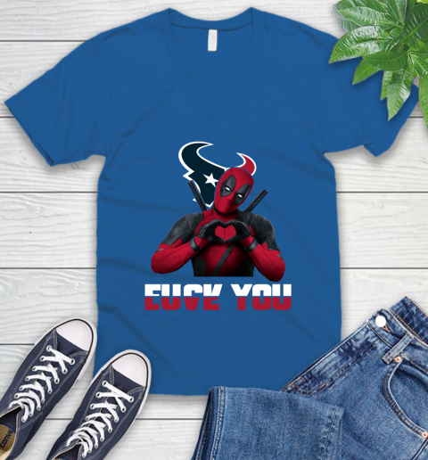 NHL Houston Texans Deadpool Love You Fuck You Football Sports V-Neck T-Shirt 5