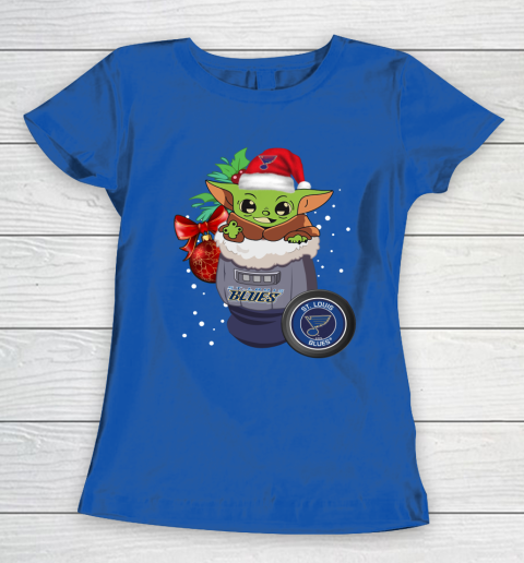 St.Louis Blues Christmas Baby Yoda Star Wars Funny Happy NHL Women's T-Shirt 9
