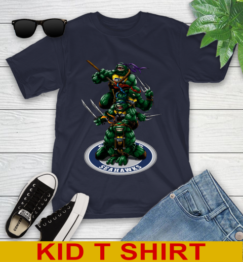 NFL Football Seattle Seahawks Teenage Mutant Ninja Turtles Shirt Youth T-Shirt 4 NFL Football Seattle Seahawks Teenage Mutant Ninja Turtles Shirt Youth T-Shirt - Image 4