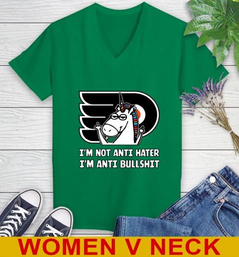 Philadelphia Flyers NHL Hockey Unicorn I'm Not Anti Hater I'm Anti Bullshit Women's V-Neck T-Shirt 7 Philadelphia Flyers NHL Hockey Unicorn I'm Not Anti Hater I'm Anti Bullshit Women's V-Neck T-Shirt - Image 7
