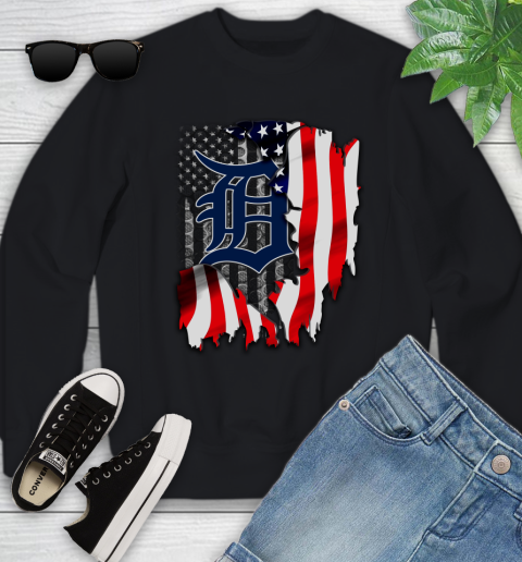 Detroit Tigers MLB Baseball American Flag Youth Sweatshirt