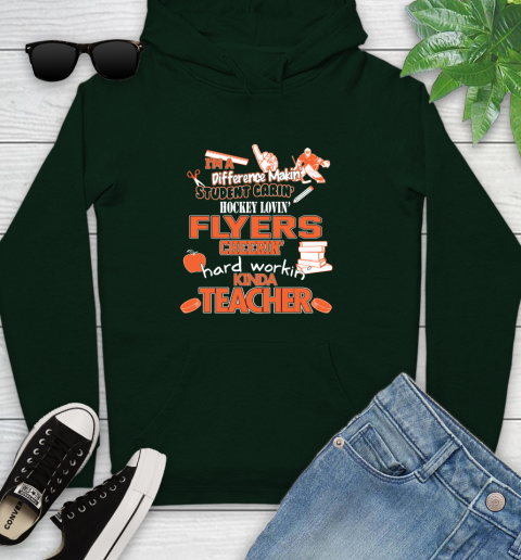 Philadelphia Flyers NHL I'm A Difference Making Student Caring Hockey Loving Kinda Teacher Youth Hoodie 14