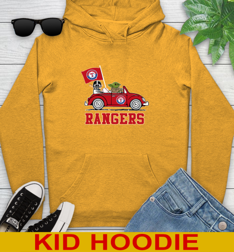 MLB Baseball Texas Rangers Darth Vader Baby Yoda Driving Star Wars Shirt Youth Hoodie 3