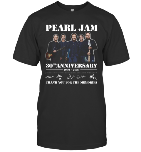 Pearl Jam 30Th Anniversary 1990 2020 Thank You For The Memories Signature T-Shirt
