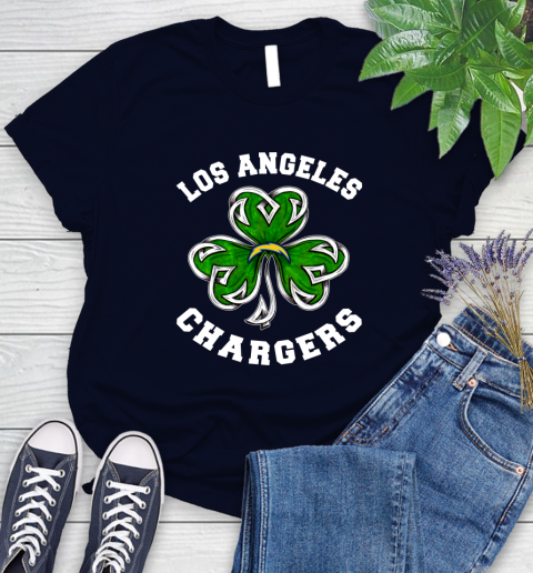 NFL Los Angeles Chargers Three Leaf Clover St Patrick's Day Football Sports Women's T-Shirt - Image 3