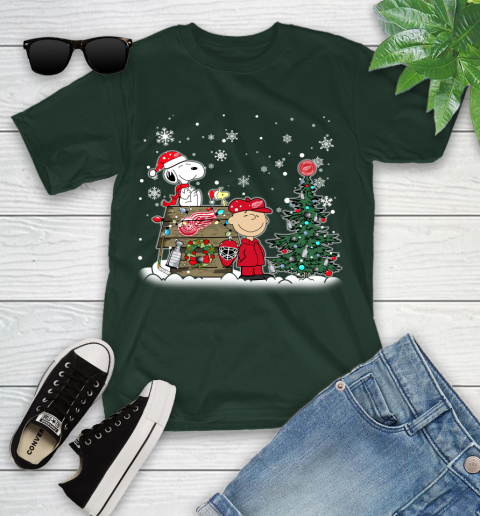 NHL Detroit Red Wings Snoopy Charlie Brown Woodstock Christmas Stanley Cup Hockey Youth T-Shirt 5