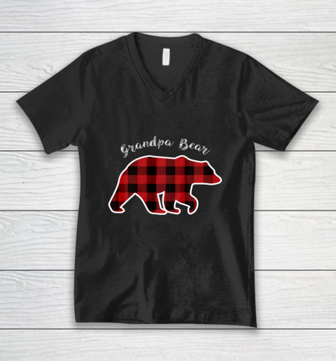 GRANDPA BEAR Men Red Plaid Christmas Pajama Family Gift V-Neck T-Shirt