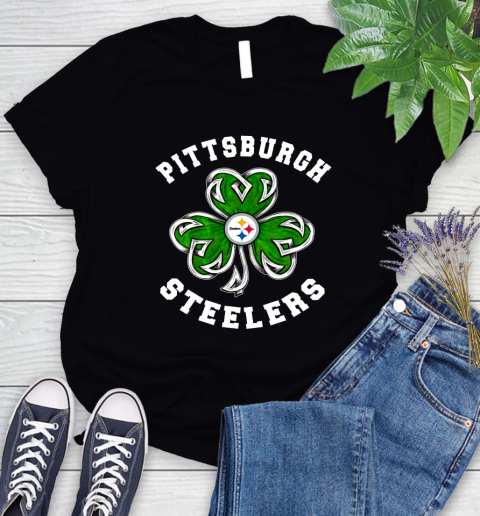 NFL Pittsburgh Steelers Three Leaf Clover St Patrick's Day Football Sports Women's T-Shirt
