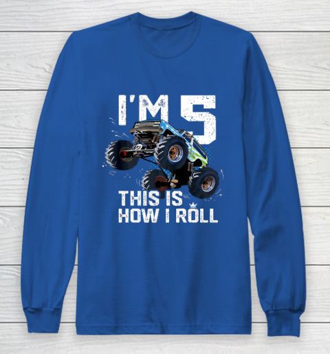 Kids I'm 5 This is How I Roll Monster Truck 5th Birthday Boy Gift 5 Year Old Long Sleeve T-Shirt 6
