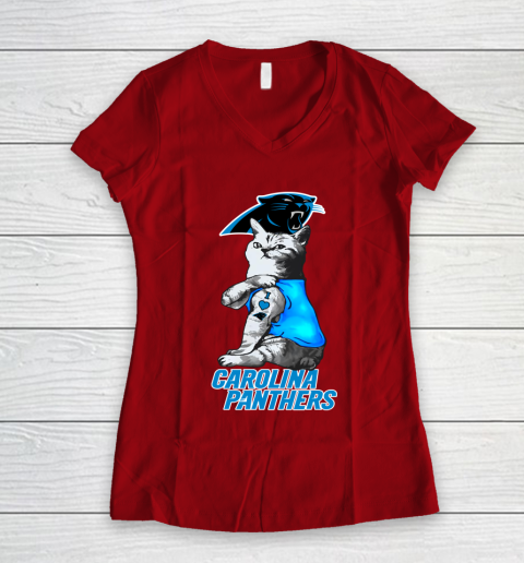 NFL Football My Cat Loves Carolina Panthers Women's V-Neck T-Shirt 8