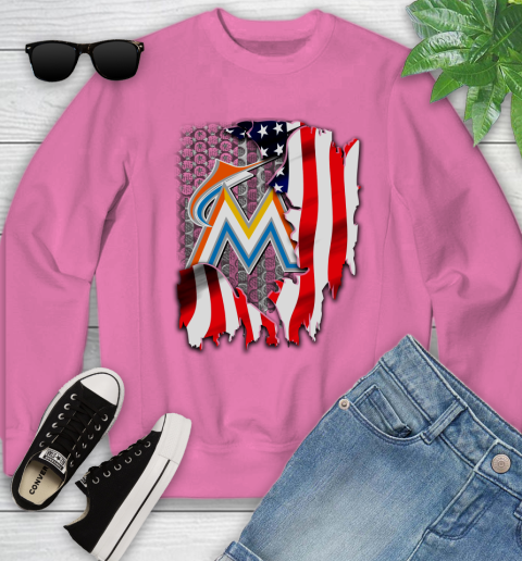 Miami Marlins MLB Baseball American Flag Youth Sweatshirt 6
