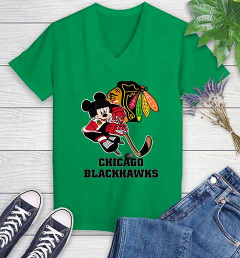 NHL Chicago Blackhawks Mickey Mouse Disney Hockey T Shirt Women's V-Neck T-Shirt 5