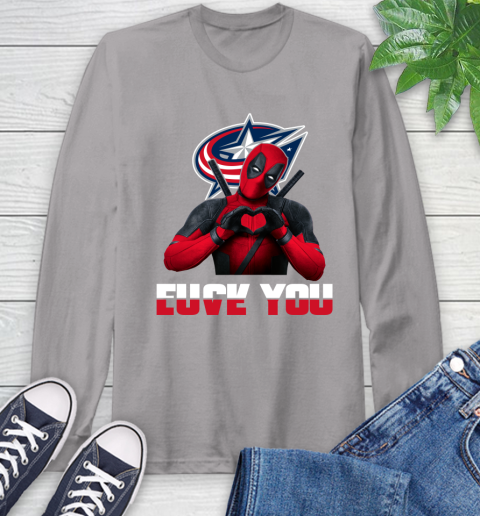 NHL Columbus Blue Jackets Deadpool Love You Fuck You Hockey Sports Long Sleeve T-Shirt 6