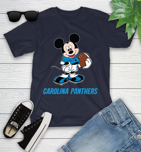 NFL Football Carolina Panthers Cheerful Mickey Mouse Shirt Youth T-Shirt 3