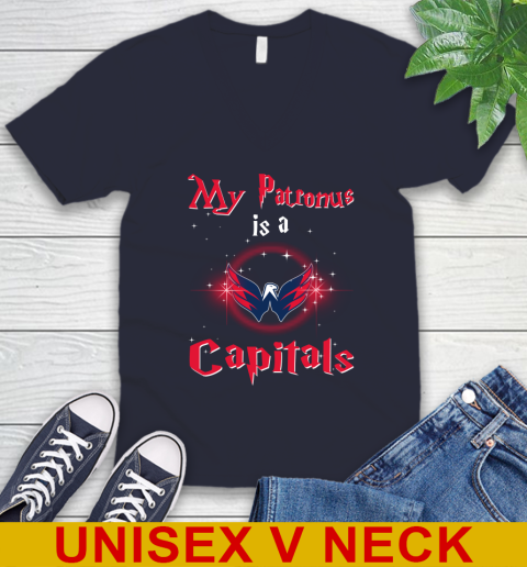 NHL Hockey Harry Potter My Patronus Is A Washington Capitals V-Neck T-Shirt 2