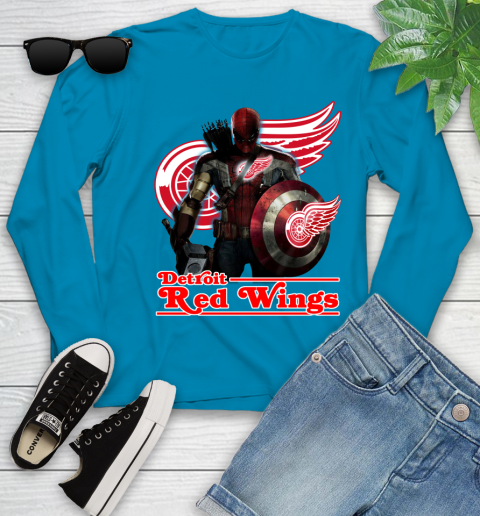 NHL Captain America Thor Spider Man Hawkeye Avengers Endgame Hockey Detroit Red Wings Youth Long Sleeve 7