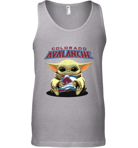 7lry baby yoda hugs the colorado avalanche unisex tank 17 front sport grey