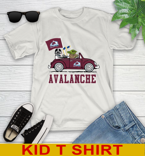 NHL Hockey Colorado Avalanche Darth Vader Baby Yoda Driving Star Wars Shirt Youth T-Shirt 12