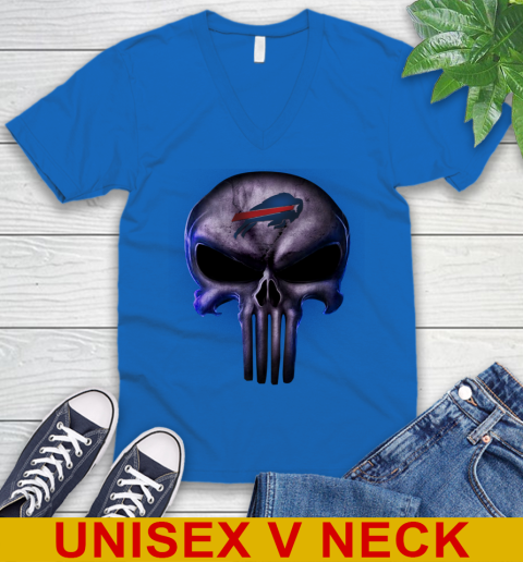 Buffalo Bills NFL Football Punisher Skull Sports V-Neck T-Shirt 5