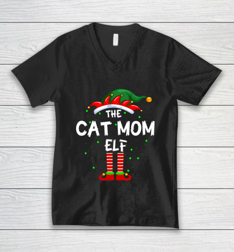 The Cat Mom Elf Family Matching Group Funny Christmas Pajama V-Neck T-Shirt
