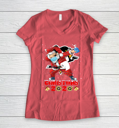 Pittsburgh Penguins Funny Santa Claus Dabbing Christmas 2020 NHL Women's V-Neck T-Shirt 4