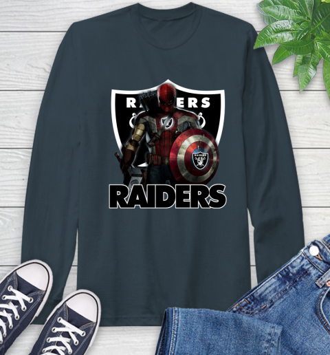 NFL Captain America Thor Spider Man Hawkeye Avengers Endgame Football Oakland Raiders Long Sleeve T-Shirt 8