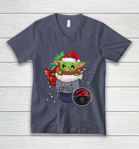 Toronto Raptors Christmas Baby Yoda Star Wars Funny Happy NBA V-Neck T-Shirt 8