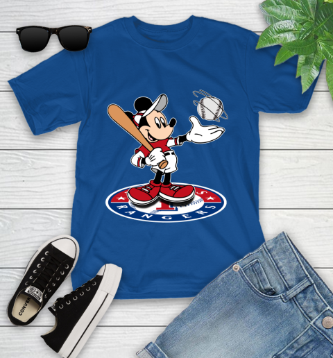 MLB Baseball Texas Rangers Cheerful Mickey Disney Shirt Youth T-Shirt 9