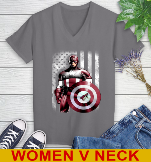 Arizona Coyotes NHL Hockey Captain America Marvel Avengers American Flag Shirt Women's V-Neck T-Shirt 11