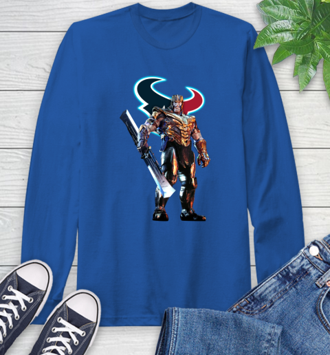 NFL Thanos Gauntlet Avengers Endgame Football Houston Texans Long Sleeve T-Shirt 9